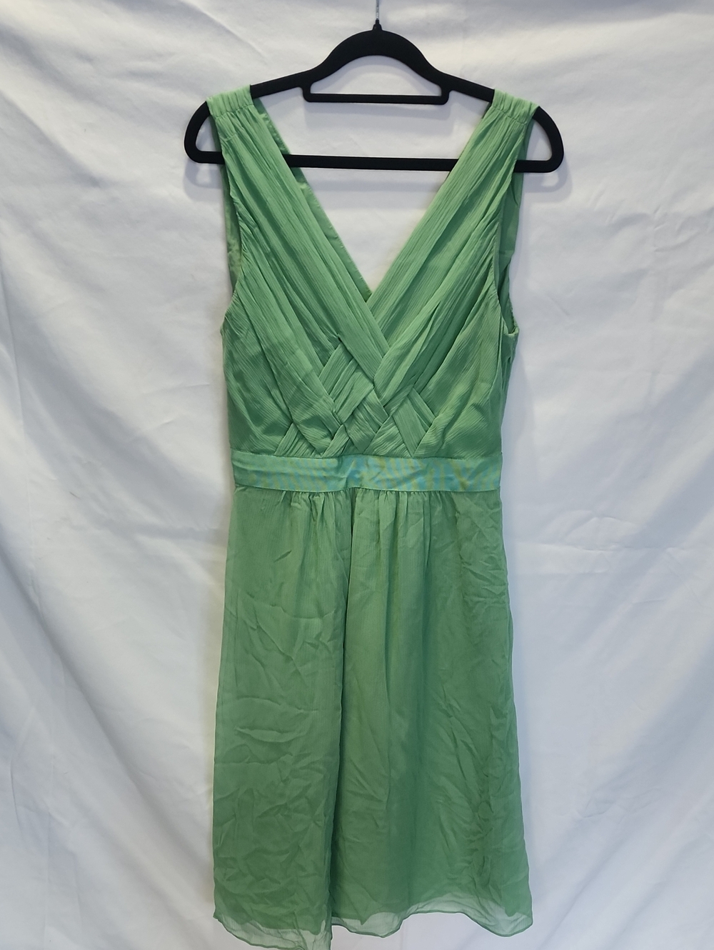 Banana Republic Light Green V-Neck Pleated Chiffon Dress